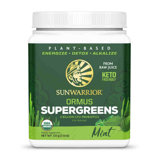 Sunwarrior Ormus Supergreens | Plant-Based | Keto-Friendly |Organic Protein Powder Mint 225 G